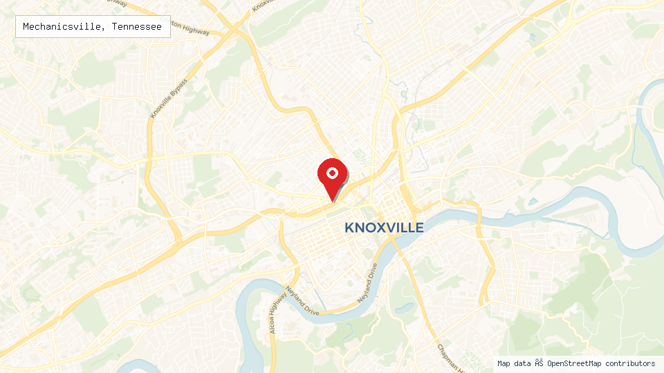 Street map of Mechanicsville, Tennessee with location pin