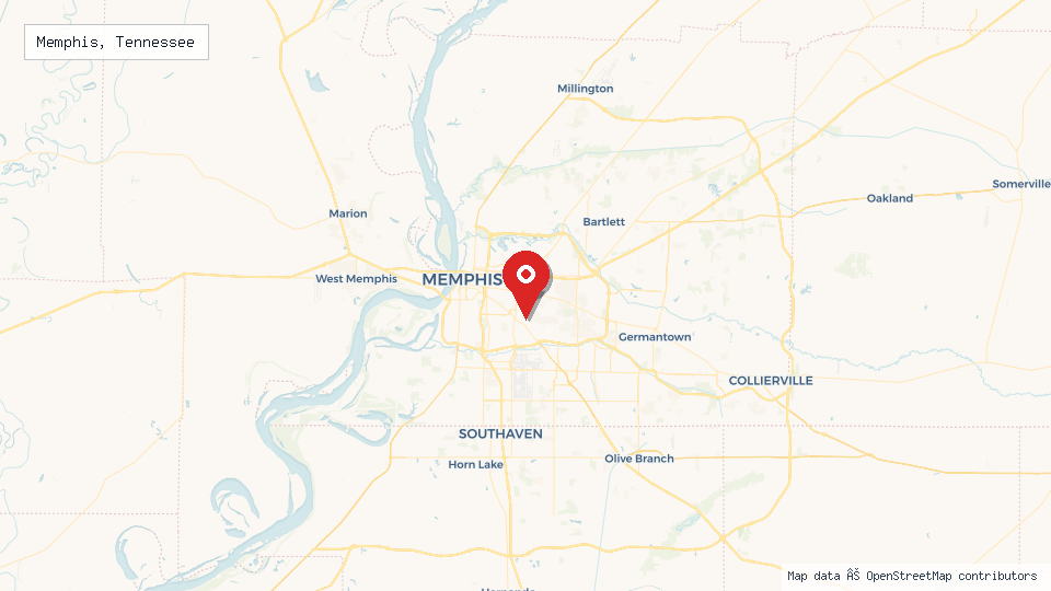 Street map of Memphis, Tennessee with location pin