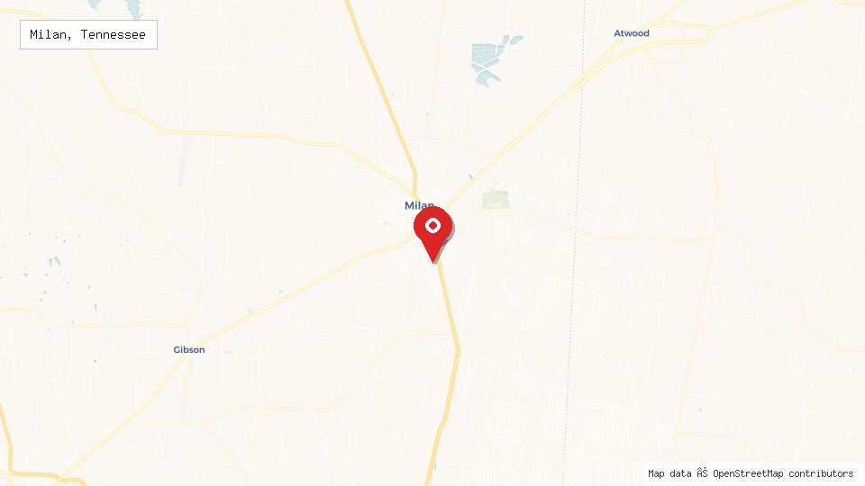 Street map of Milan, Tennessee with location pin