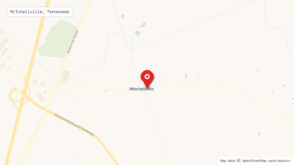 Street map of Mitchellville, Tennessee with location pin