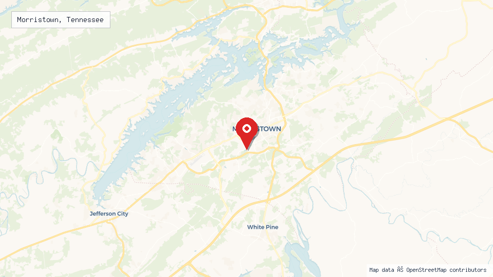 Street map of Morristown, Tennessee with location pin
