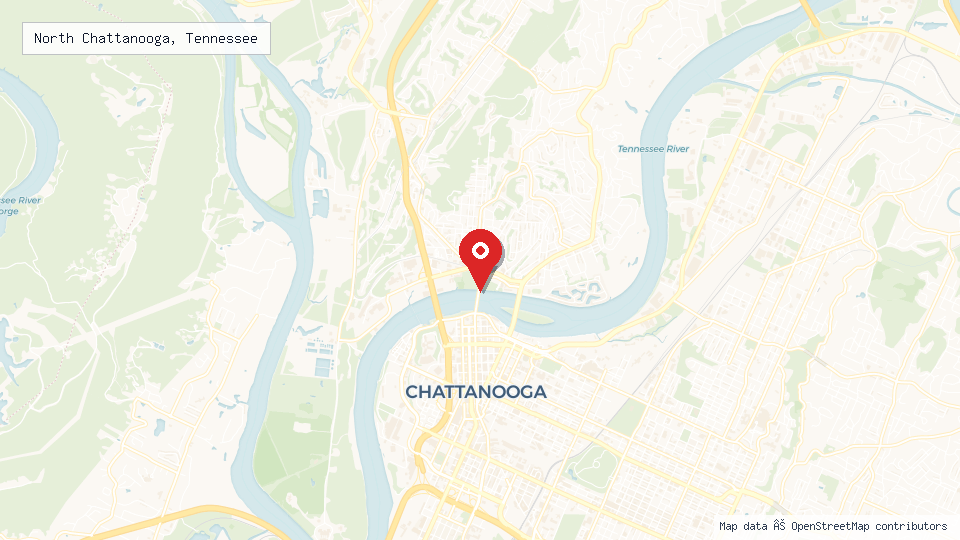 Street map of North Chattanooga, Tennessee with location pin