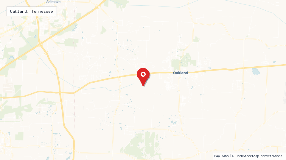 Street map of Oakland, Tennessee with location pin