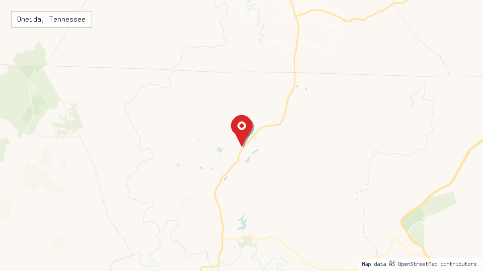 Street map of Oneida, Tennessee with location pin