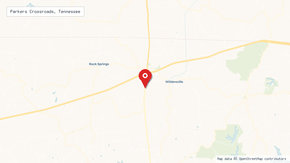 Street map of Parkers Crossroads, Tennessee with location pin