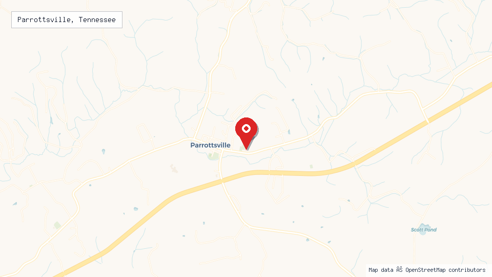 Street map of Parrottsville, Tennessee with location pin