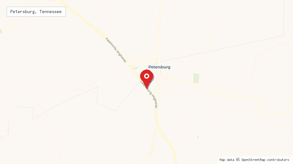 Street map of Petersburg, Tennessee with location pin