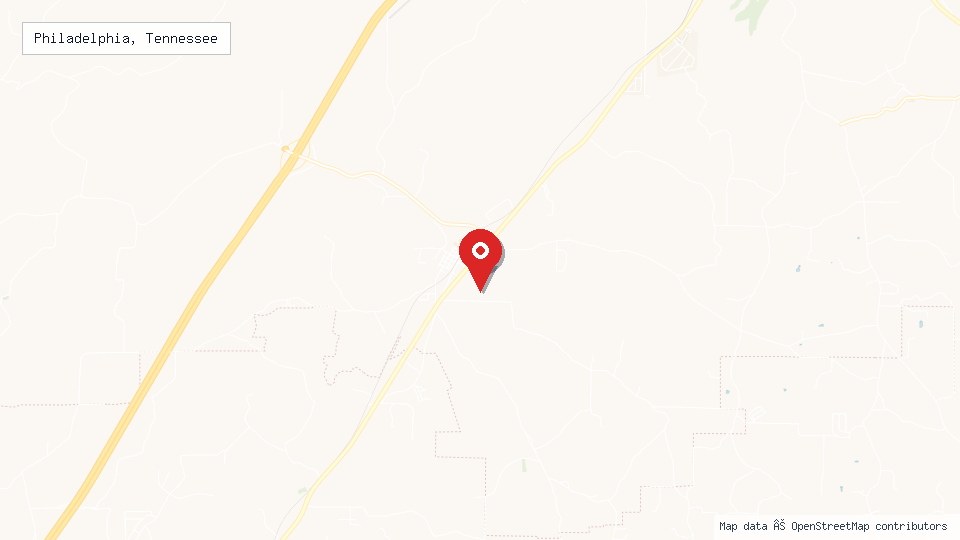 Street map of Philadelphia, Tennessee with location pin