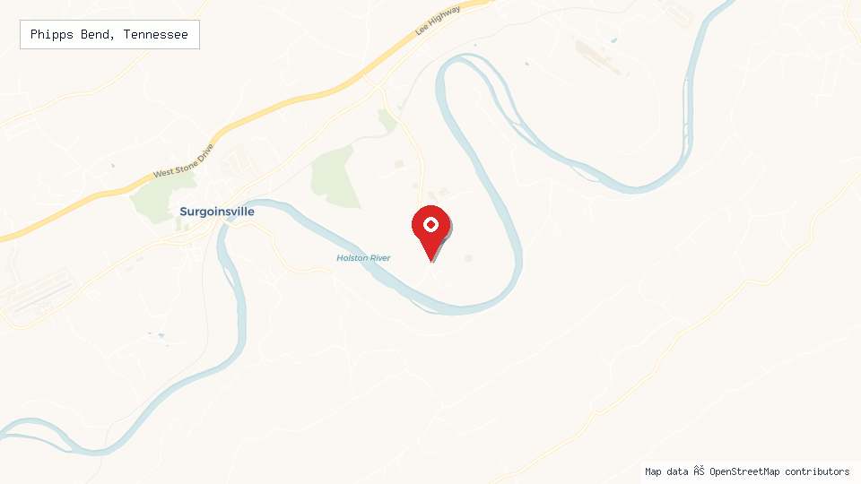 Street map of Phipps Bend, Tennessee with location pin