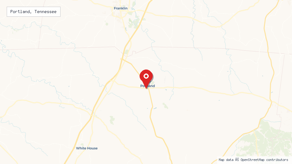 Street map of Portland, Tennessee with location pin