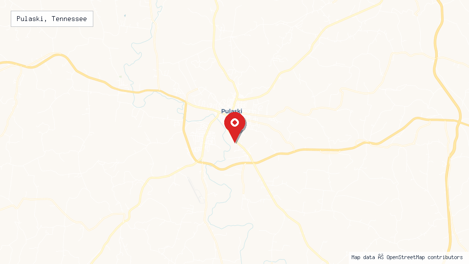 Street map of Pulaski, Tennessee with location pin