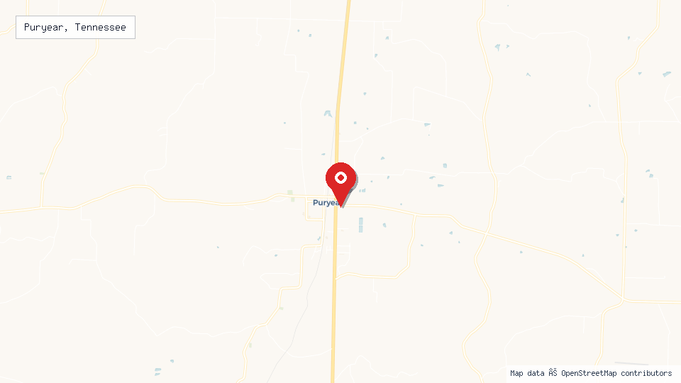 Street map of Puryear, Tennessee with location pin