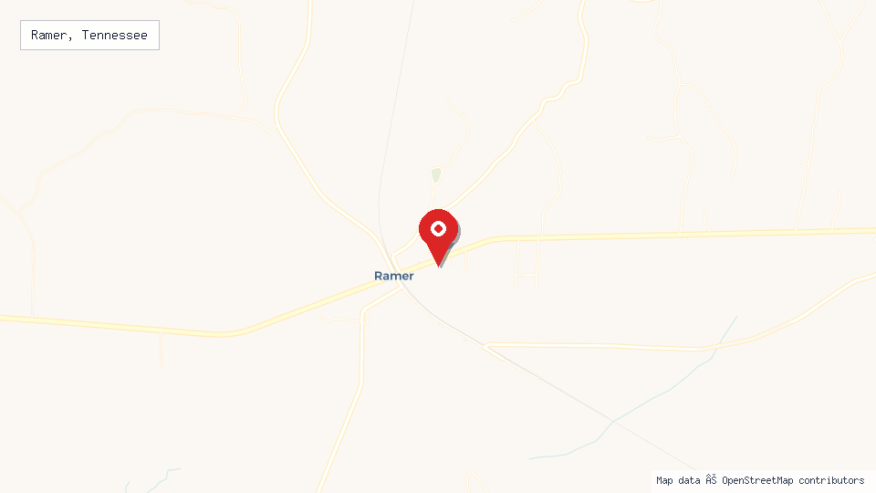 Street map of Ramer, Tennessee with location pin