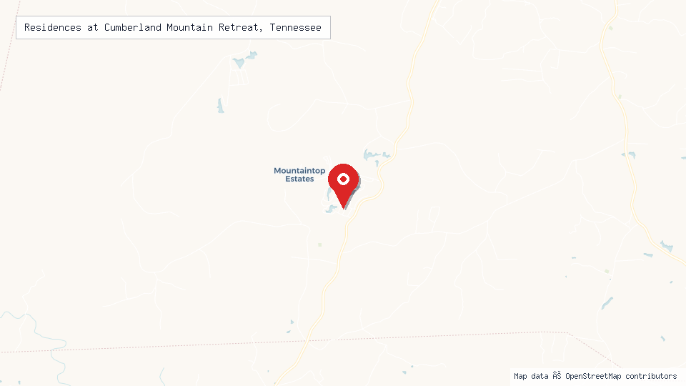 Street map of Residences at Cumberland Mountain Retreat, Tennessee with location pin