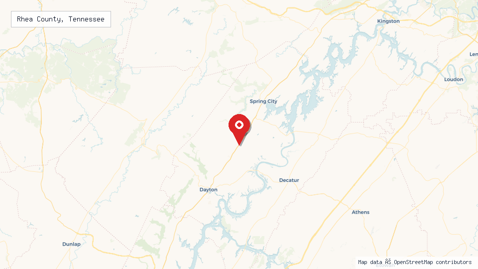 Street map of Rhea County, Tennessee with location pin