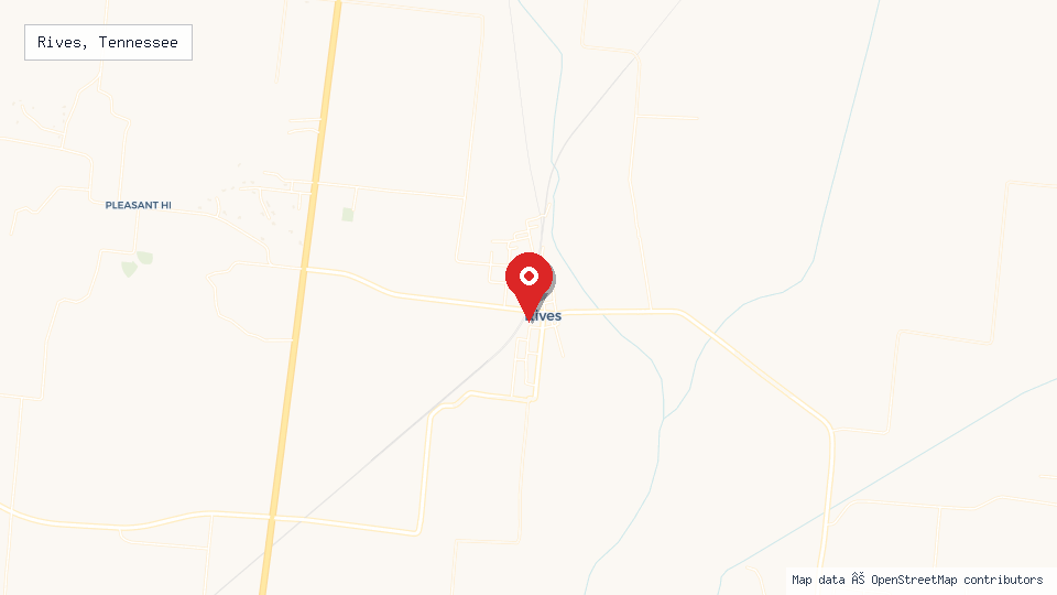 Street map of Rives, Tennessee with location pin