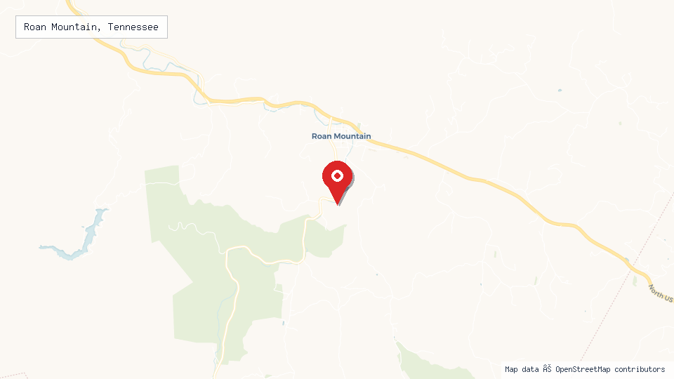 Street map of Roan Mountain, Tennessee with location pin