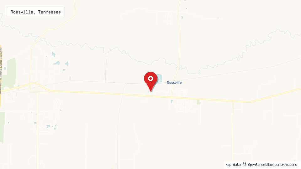 Street map of Rossville, Tennessee with location pin