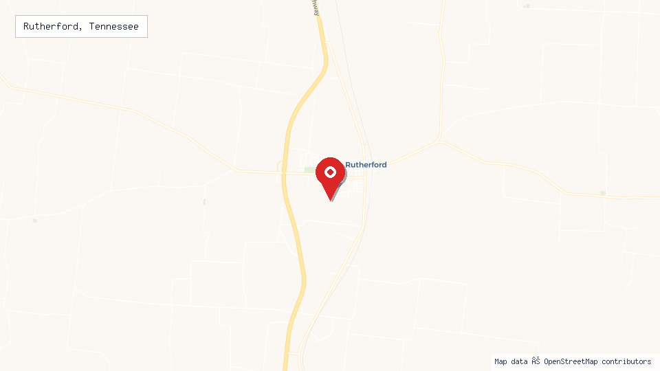 Street map of Rutherford, Tennessee with location pin
