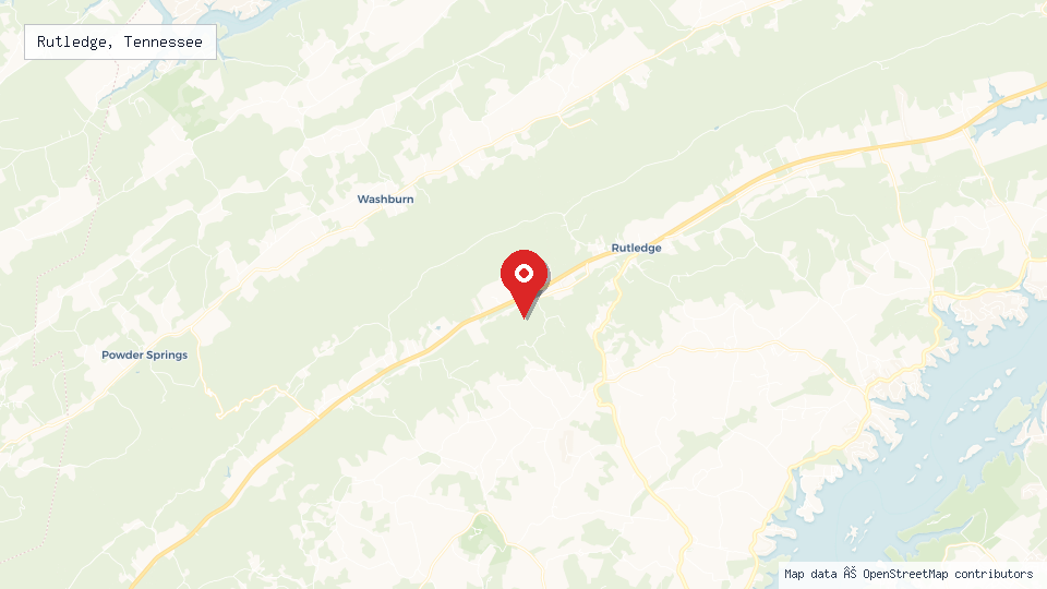 Street map of Rutledge, Tennessee with location pin