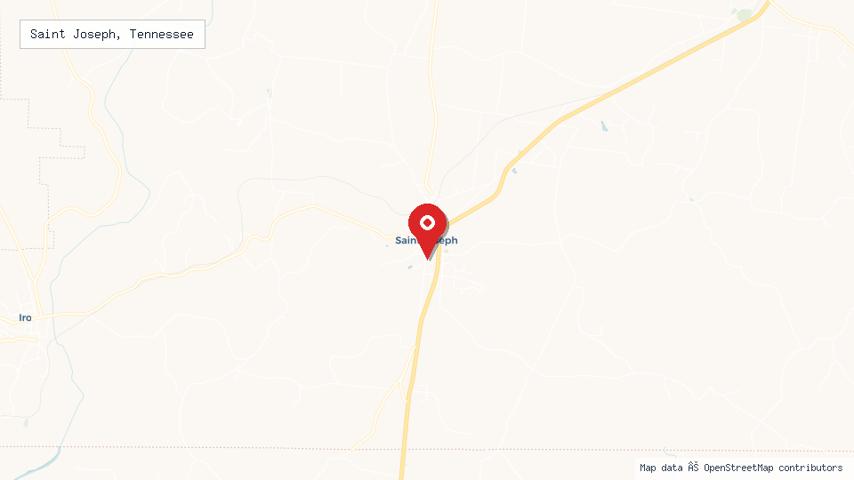 Street map of Saint Joseph, Tennessee with location pin