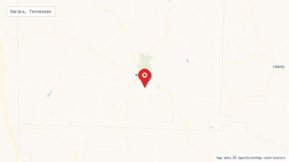 Street map of Sardis, Tennessee with location pin