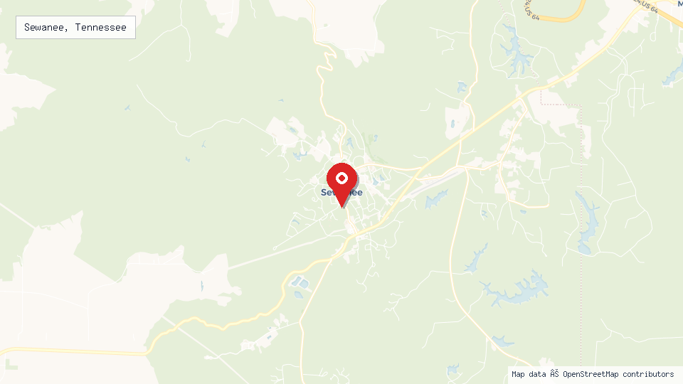 Street map of Sewanee, Tennessee with location pin