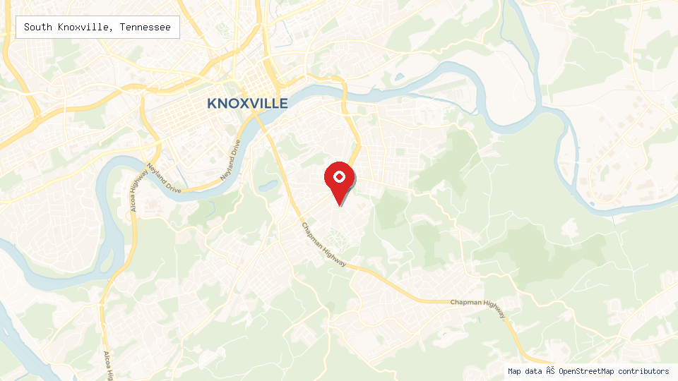 Street map of South Knoxville, Tennessee with location pin