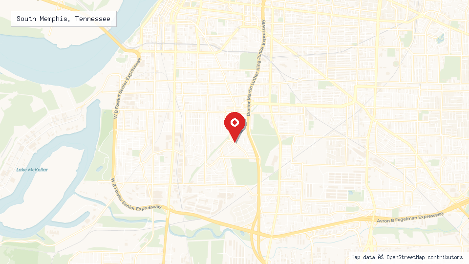Street map of South Memphis, Tennessee with location pin