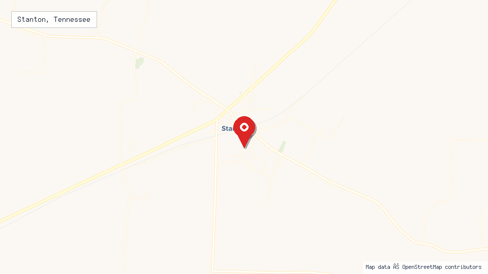 Street map of Stanton, Tennessee with location pin