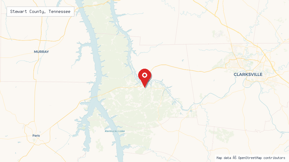 Street map of Stewart County, Tennessee with location pin