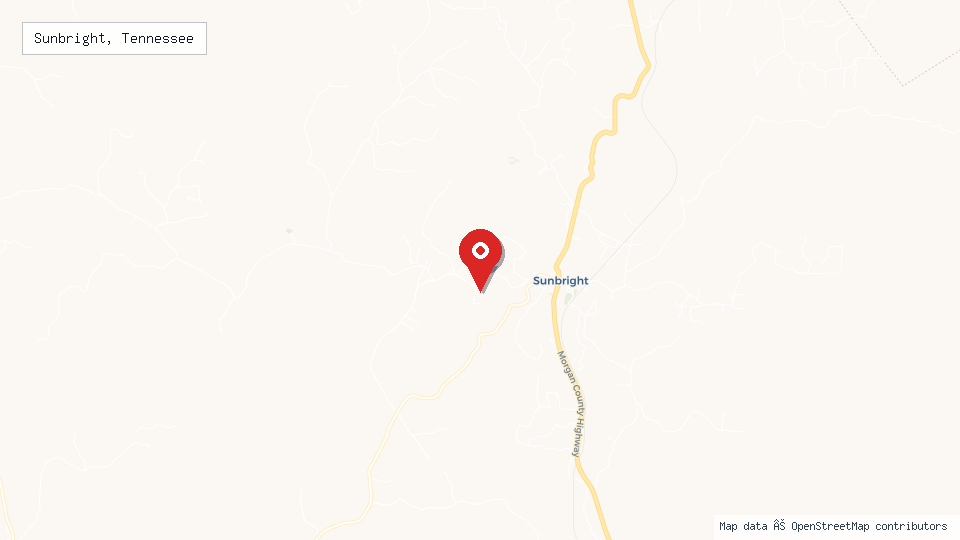 Street map of Sunbright, Tennessee with location pin