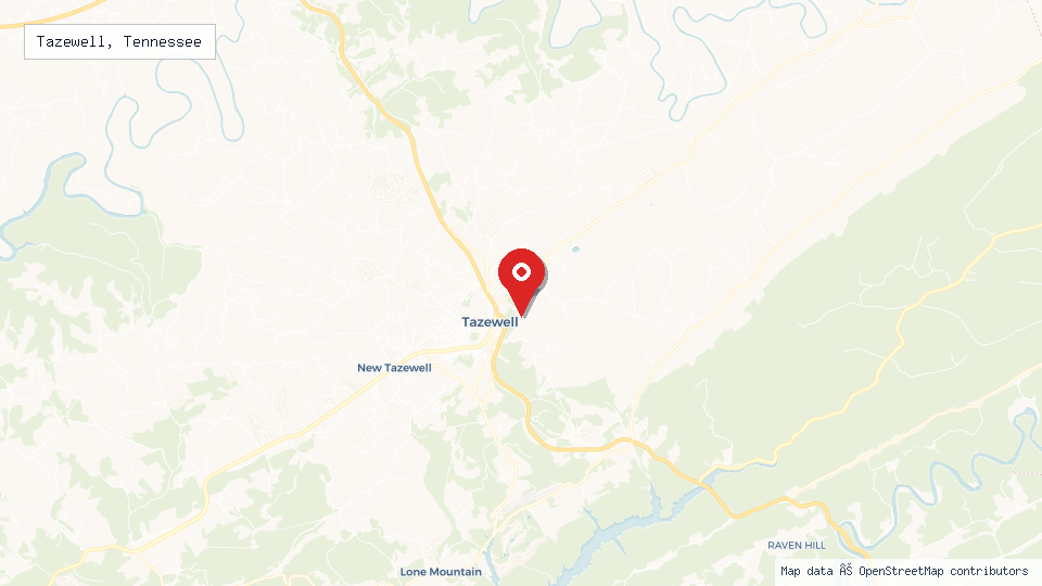 Street map of Tazewell, Tennessee with location pin