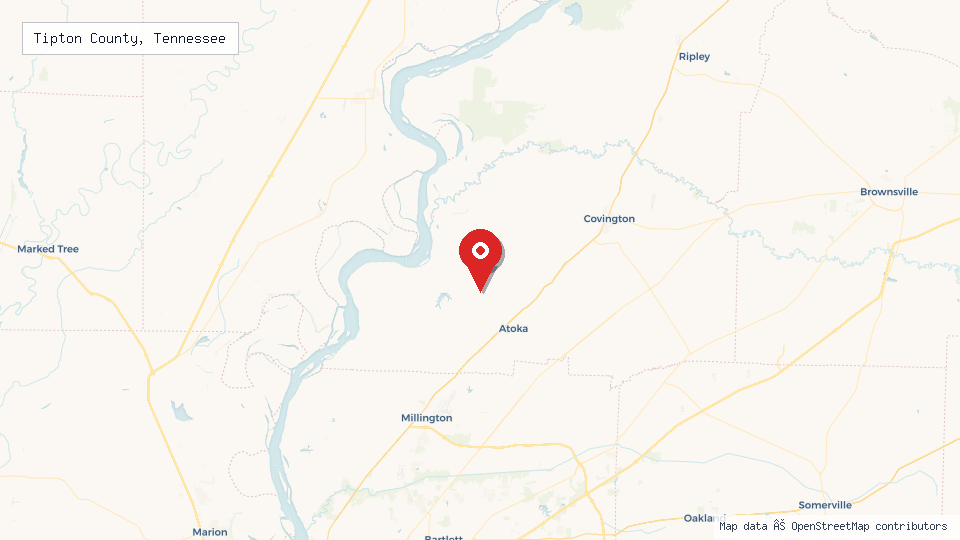 Street map of Tipton County, Tennessee with location pin