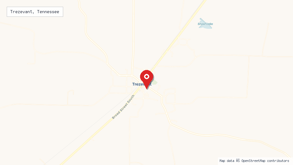Street map of Trezevant, Tennessee with location pin
