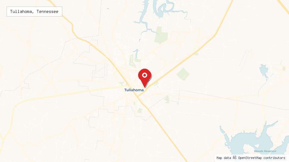 Street map of Tullahoma, Tennessee with location pin