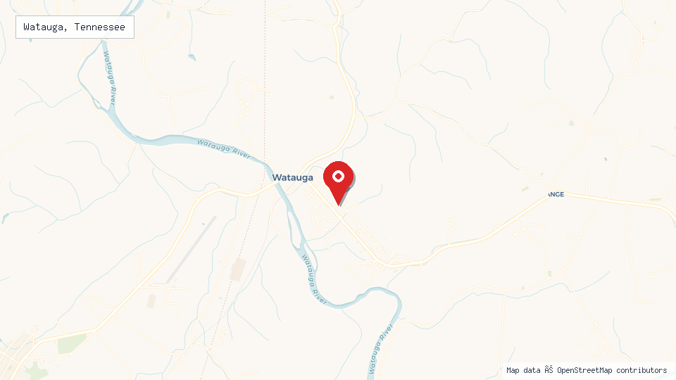 Street map of Watauga, Tennessee with location pin