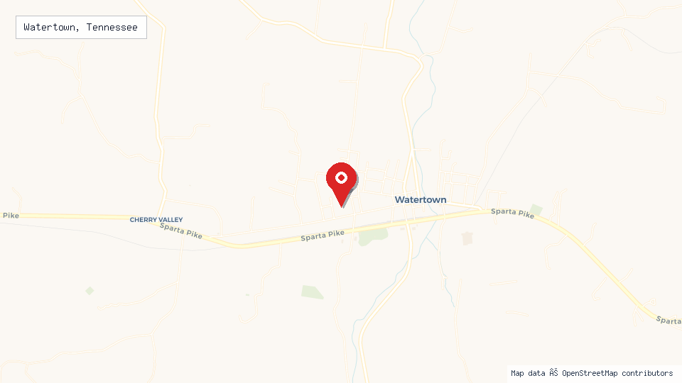 Street map of Watertown, Tennessee with location pin