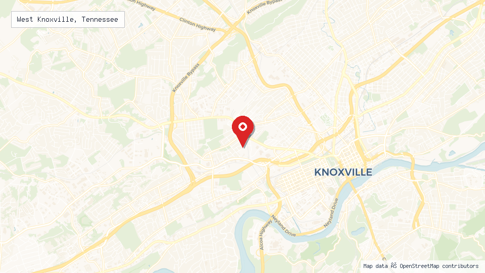 Street map of West Knoxville, Tennessee with location pin