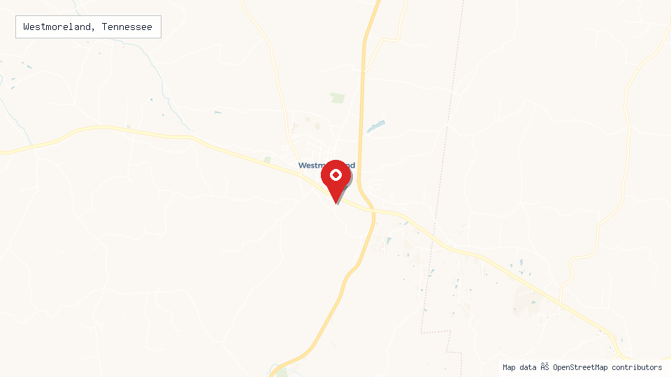 Street map of Westmoreland, Tennessee with location pin