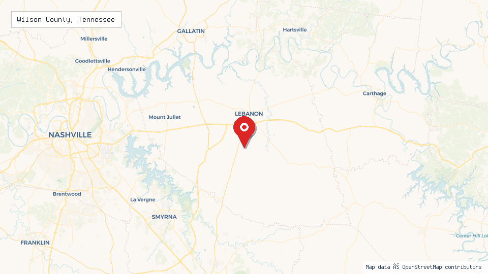 Street map of Wilson County, Tennessee with location pin