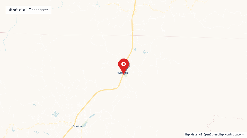 Street map of Winfield, Tennessee with location pin