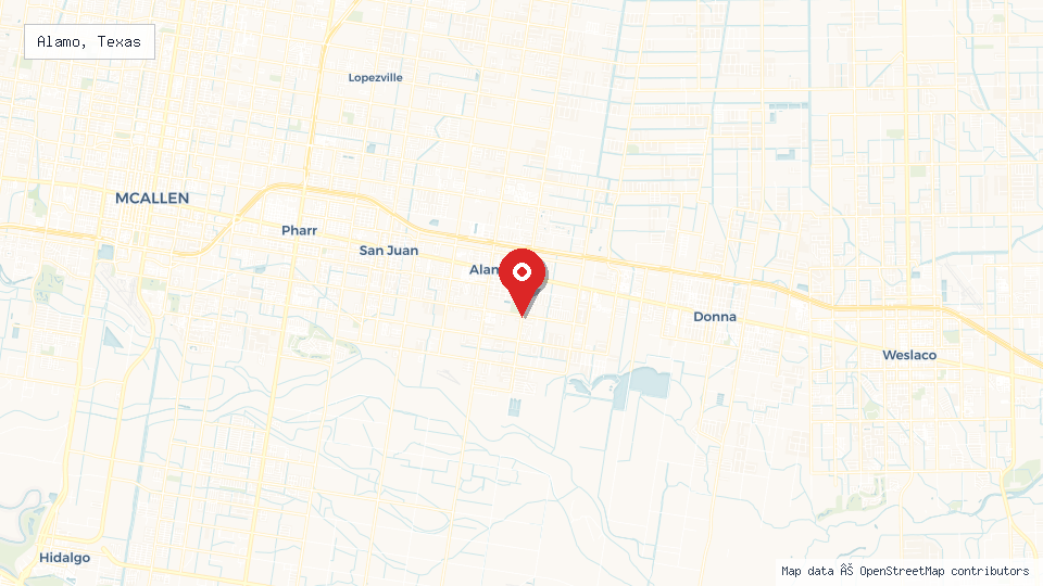 Street map of Alamo, Texas with location pin