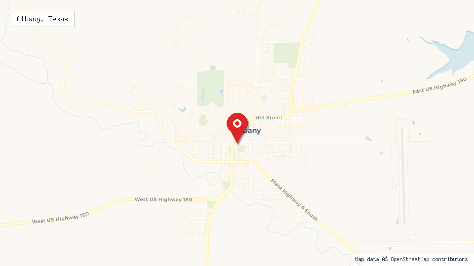 Street map of Albany, Texas with location pin