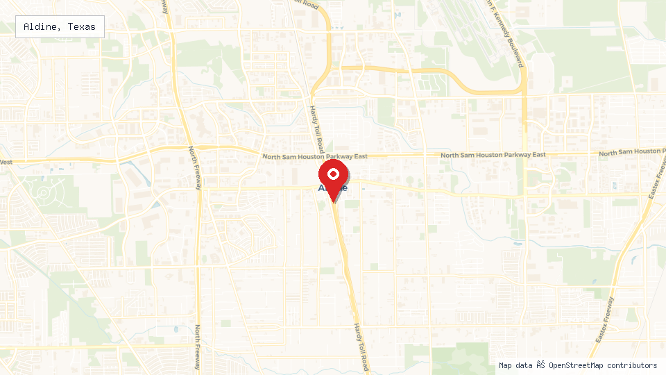 Street map of Aldine, Texas with location pin