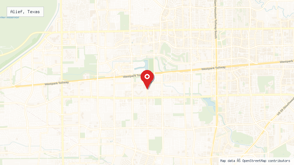 Street map of Alief, Texas with location pin