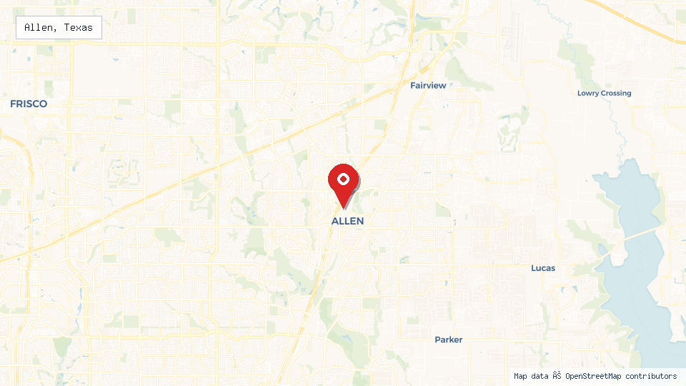 Street map of Allen, Texas with location pin