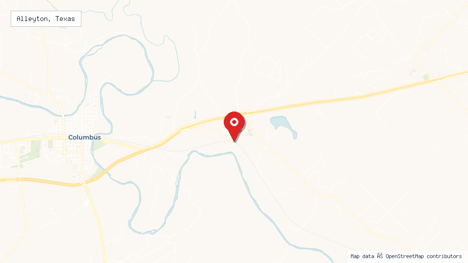 Street map of Alleyton, Texas with location pin