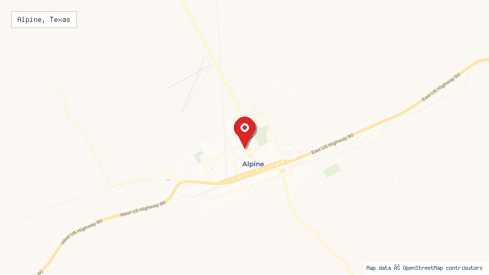 Street map of Alpine, Texas with location pin