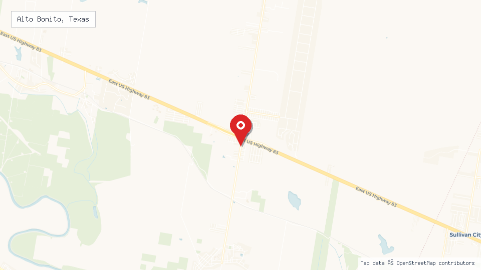 Street map of Alto Bonito, Texas with location pin